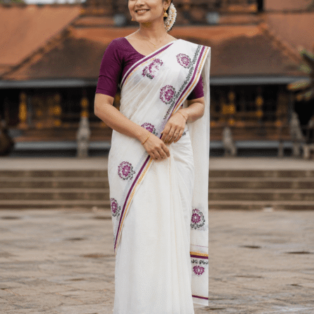 Pulyilakara Lotus Vibe Premium Cotton Set Mundu The Pearl Cart