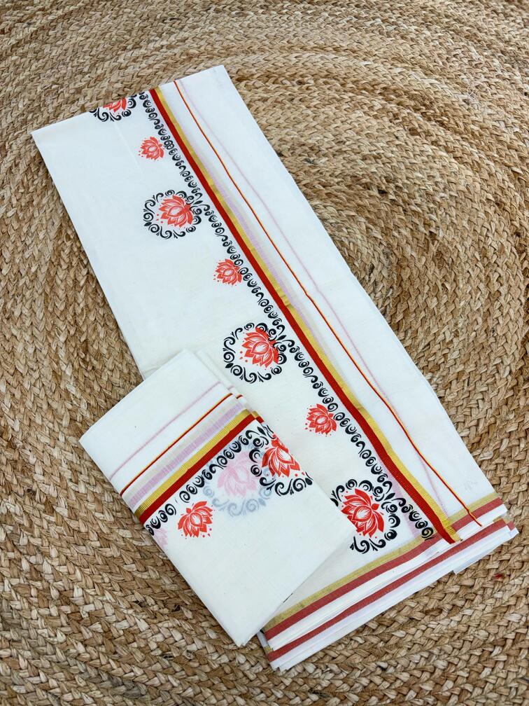 Pulyilakara Lotus Vibe Premium Cotton Set Mundu | The Pearl Cart