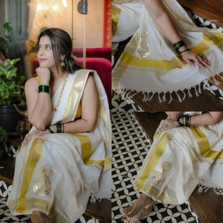 Swarnam Golden Foil Kasavu Set Mundu | The Pearl Cart