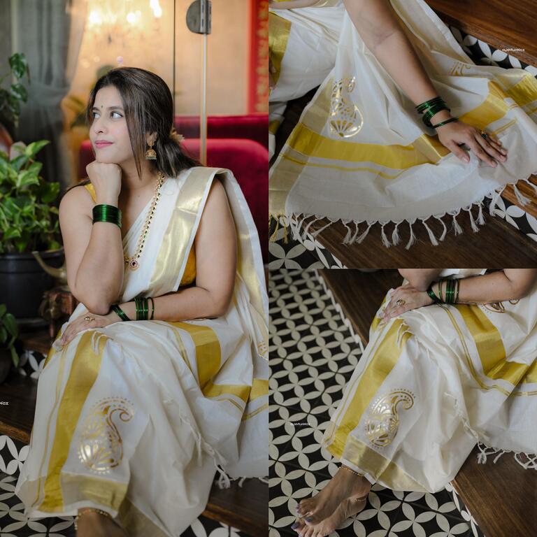 Swarnam Golden Foil Kasavu Set Mundu | The Pearl Cart
