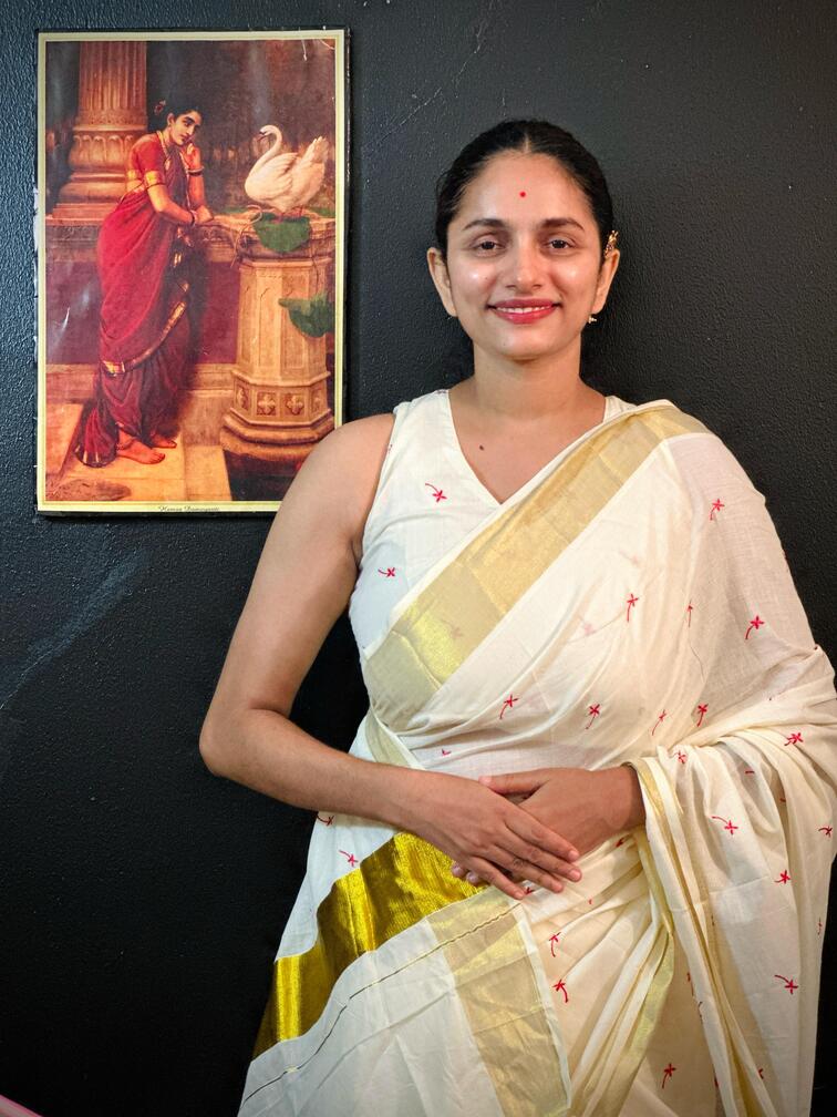 Techipoo Embroidery Cotton Saree | The Pearl Cart