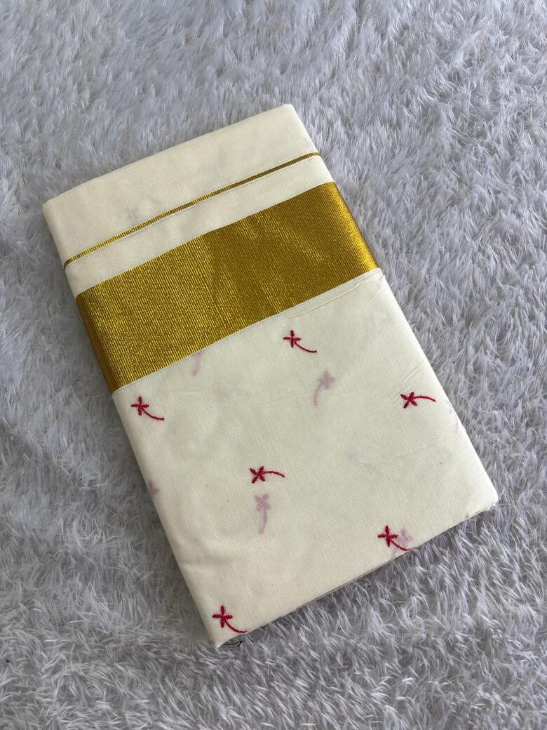 Techipoo Embroidery Cotton Saree | The Pearl Cart