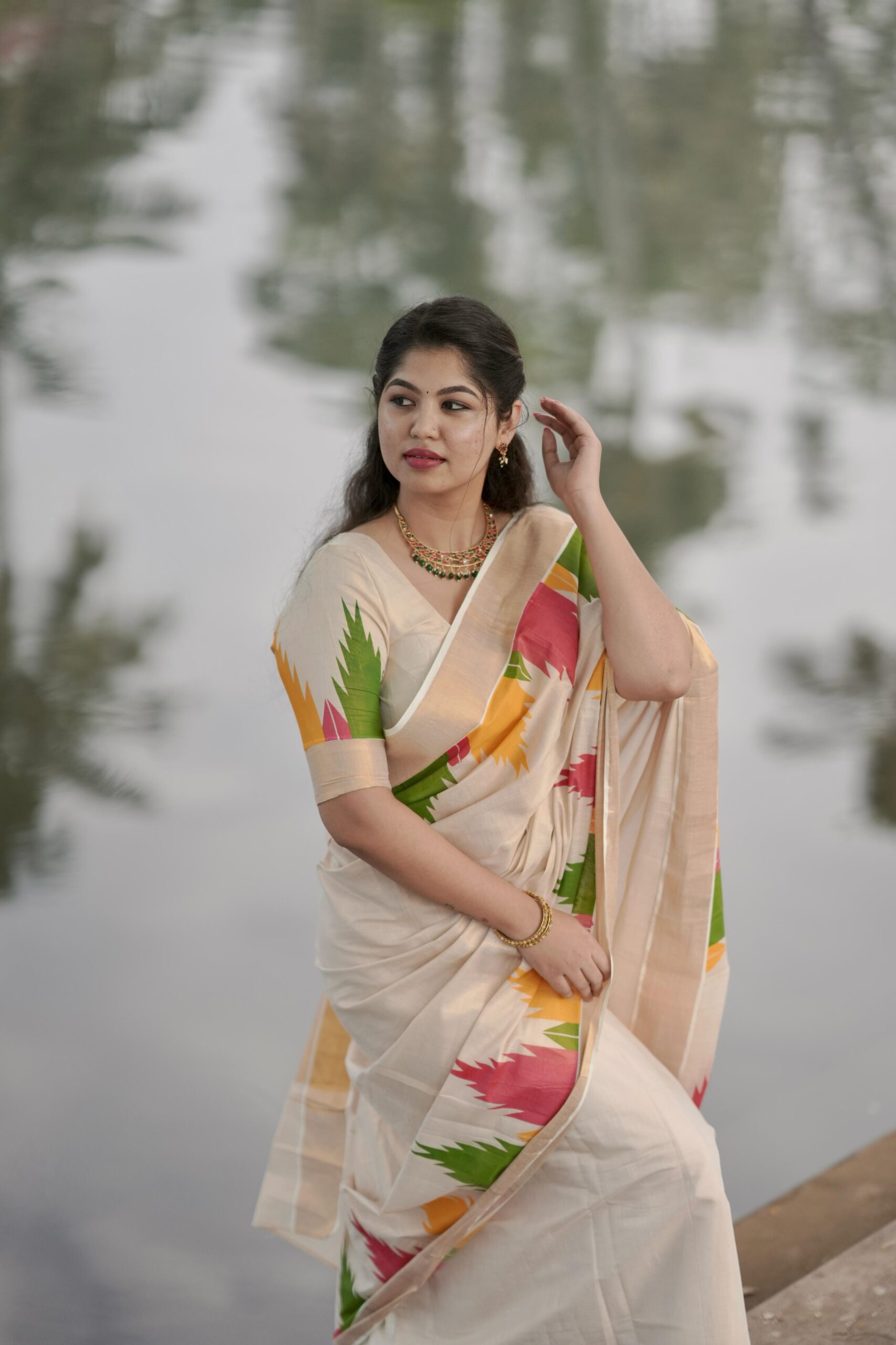 Gopuram Multi Colour Temple Golden Tissue Saree | The Pearl Cart