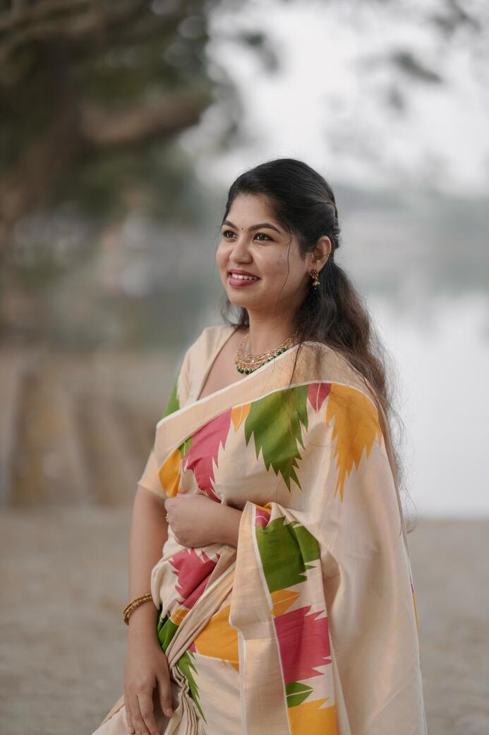 Gopuram Multi Colour Temple Golden Tissue Saree | The Pearl Cart