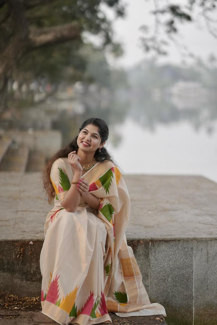 Gopuram Multi Colour Temple Golden Tissue Saree | The Pearl Cart