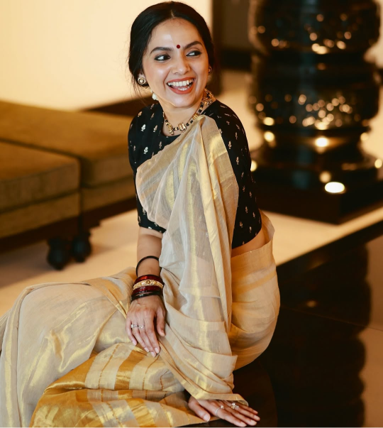 Premium Linen Tissue Gold Saree | The Pearl Cart
