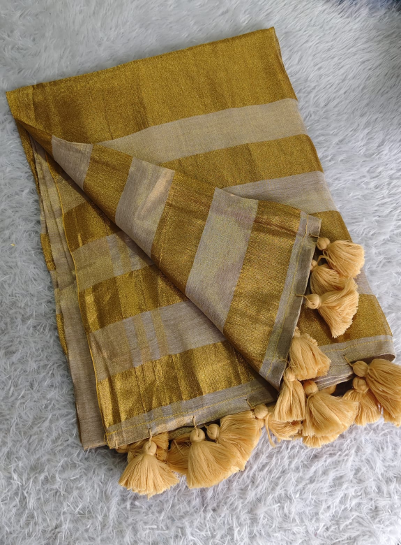 Premium Linen Tissue Gold Saree | The Pearl Cart