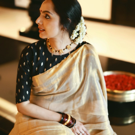 Premium Linen Tissue Gold Saree | The Pearl Cart